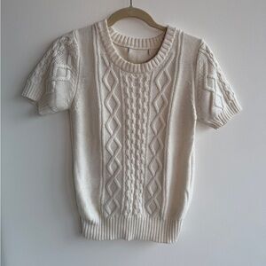 Cream Cable Knit Short Sleeve Sweater